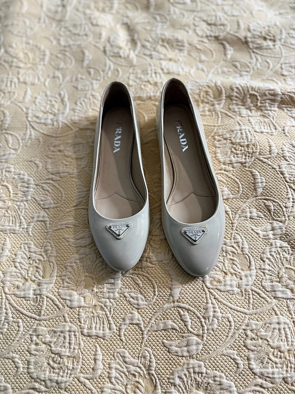 Prada Patent Leather Ballerina Flats Nude